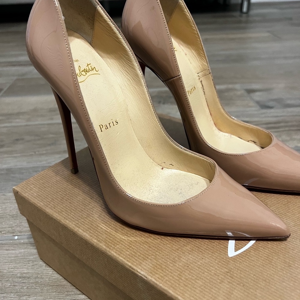 Christian Louboutin Tan Stiletto Heels with Red Sole